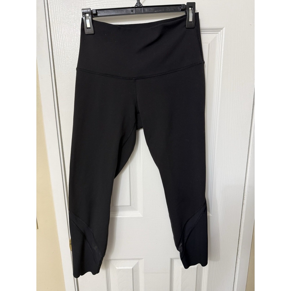 Lululemon Wunder Under Crop High Rise Leggings Scallop Hem Mesh Black Yoga Pants
